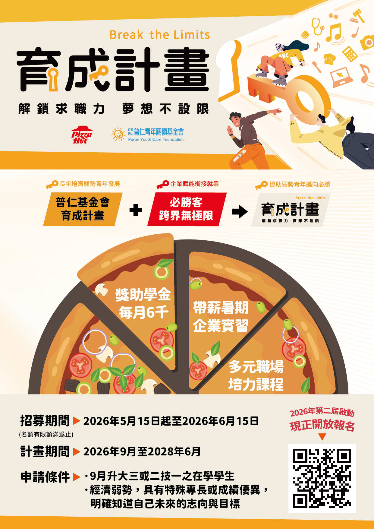 2026財團法人普仁青年關懷基金會辦理第二屆「育成計畫 (Break The Limits)」招生海報