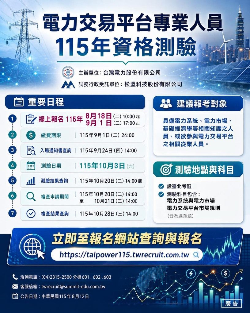 電力交易平台專業人員115年資格測驗-EDM