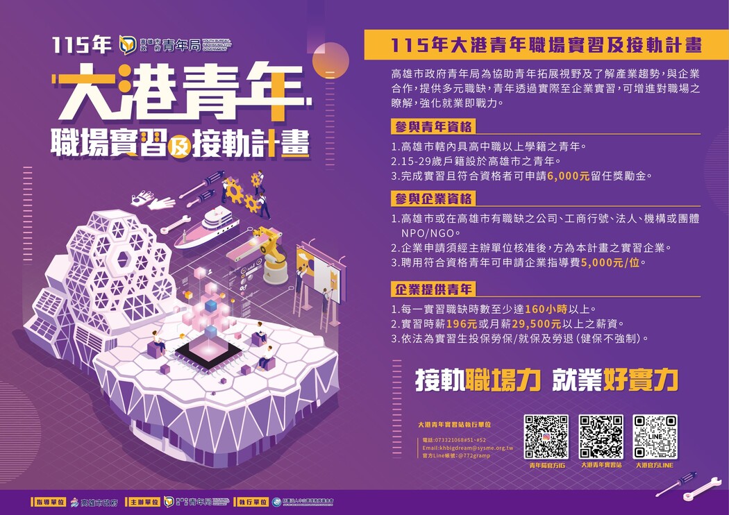 「115年大港青年職場實習及接軌計畫」EDM圖片